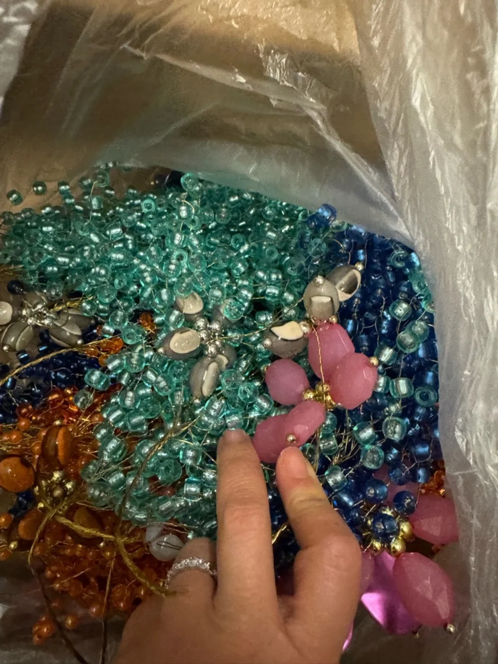 Colorful Beaded Flower Garlands - Blue, Teal, Orange, Pink - Picture 4 of 4